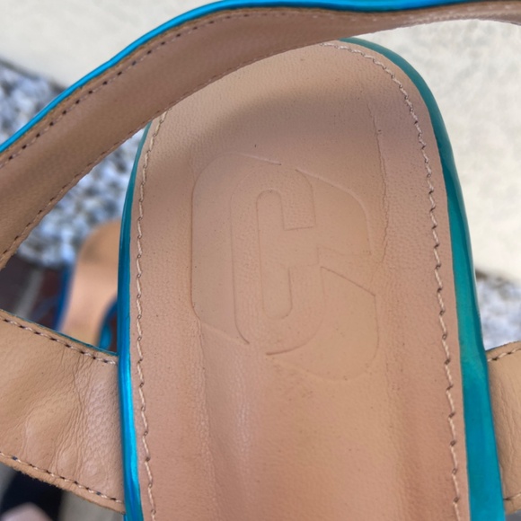 C DANCER IRIDESCENT BLUE PLATFORMS UNICORN RAINBOW MERMAID HEELS STRAPPY PLEASER - Picture 9 of 12